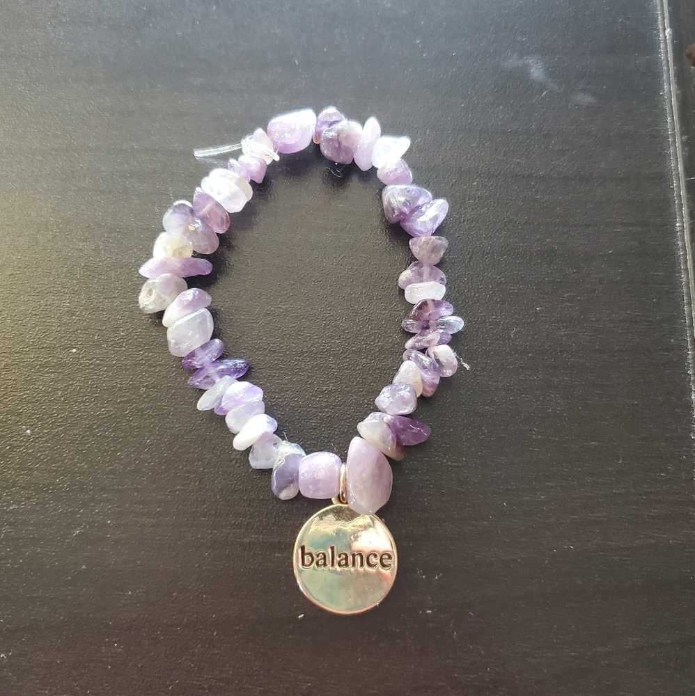 Amethyst Crystal Bracelet with Gold Charm